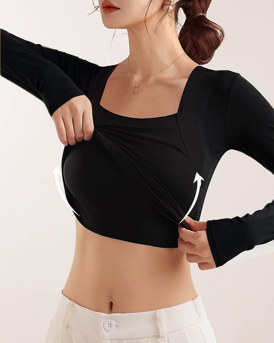 🔥 U-Hals Shapewear Innebygd BH Lang Erme Tank