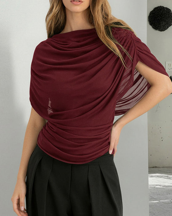 Bluse Mesh Skjerf Hals Drapert Slim Fit