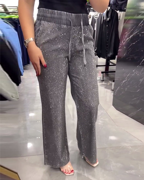 Bukser avslappet ensfarget lomme med elastisk midje