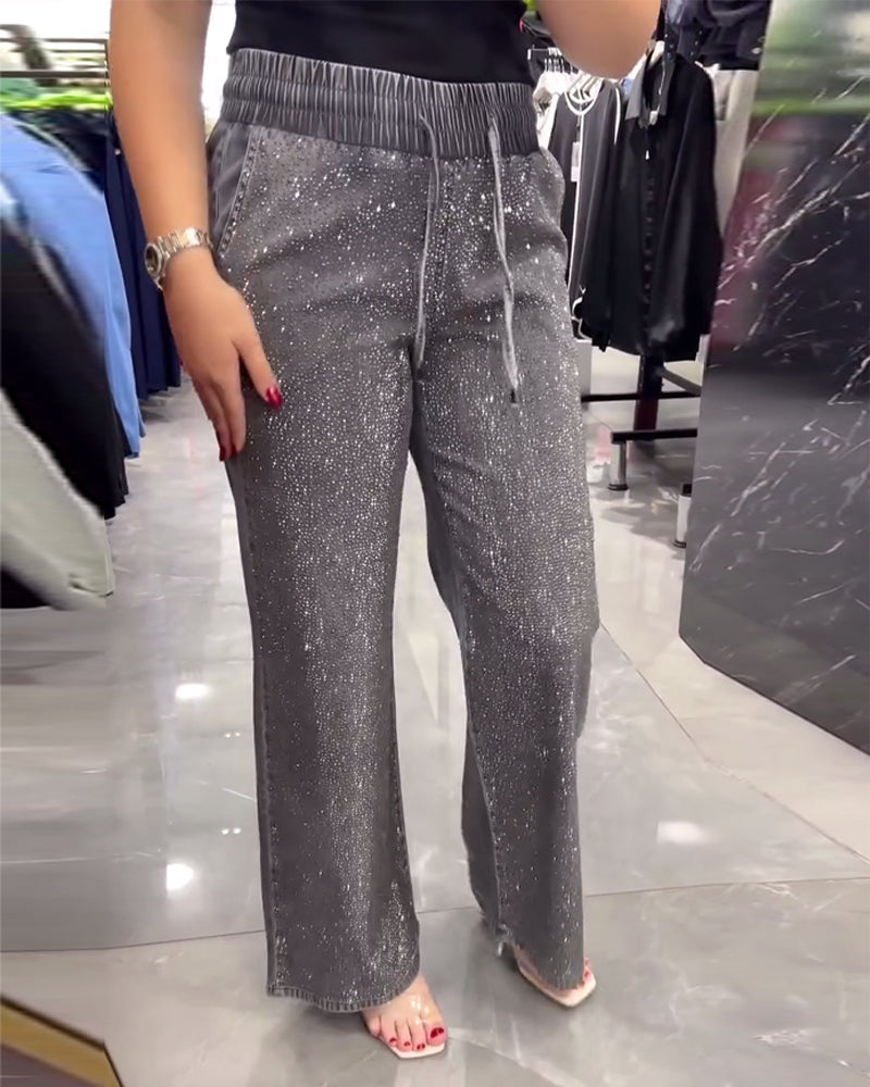 Bukser avslappet ensfarget lomme med elastisk midje