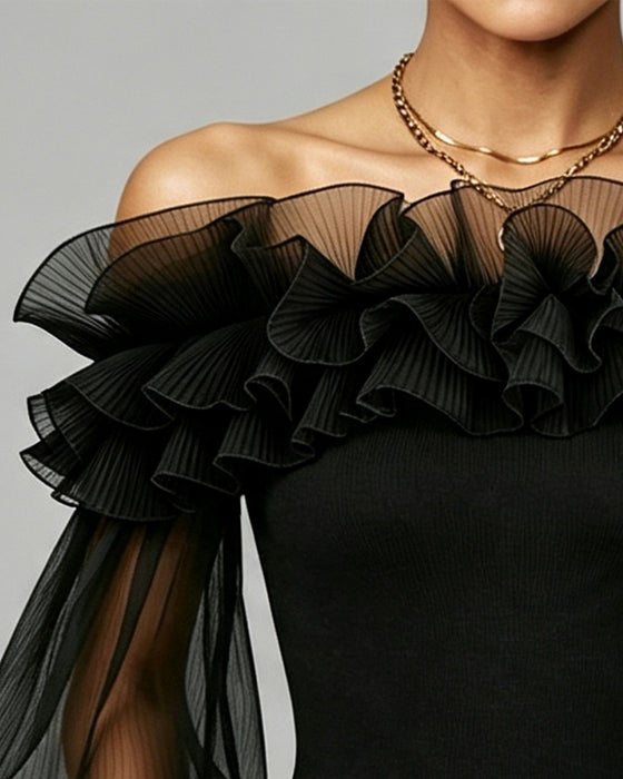 Topp Off-Shoulder Nett Rysjer Ensfarget