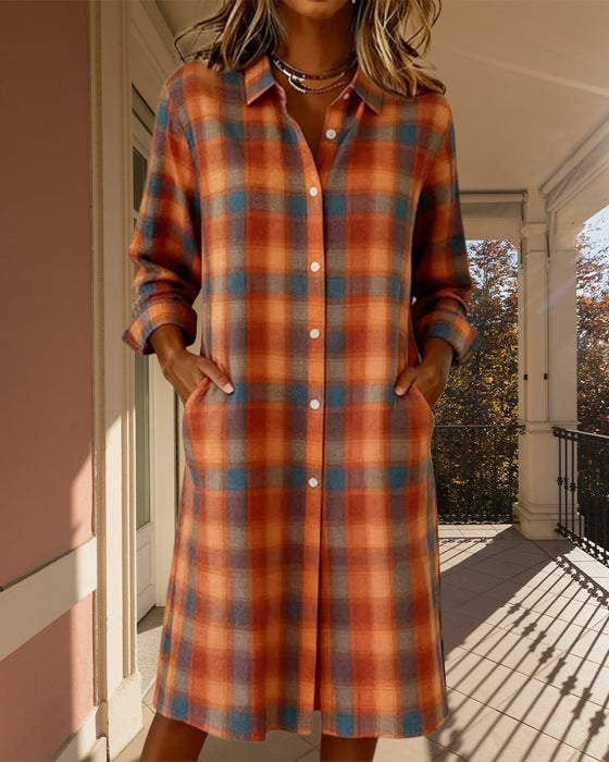 Kjole Skjorte Krage Rutete Knappet