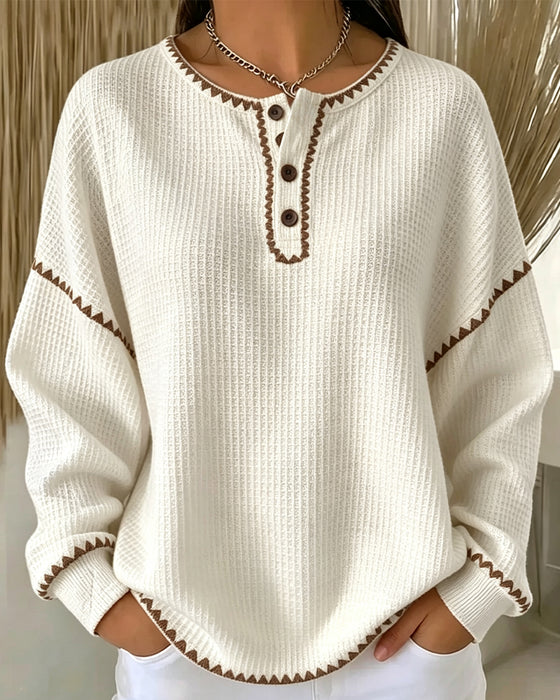Sweatshirt Rundhalset Knapp Casual