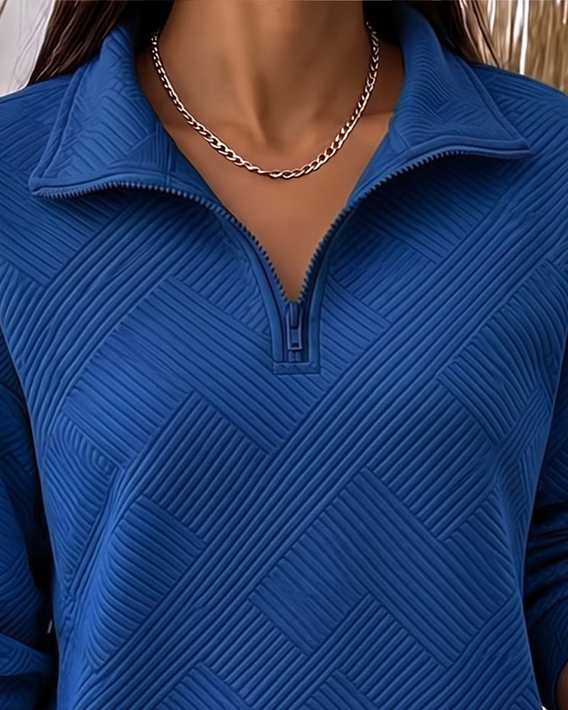 Sweatshirt Ensfarget Halv Glidelås Jakkeslagkrage