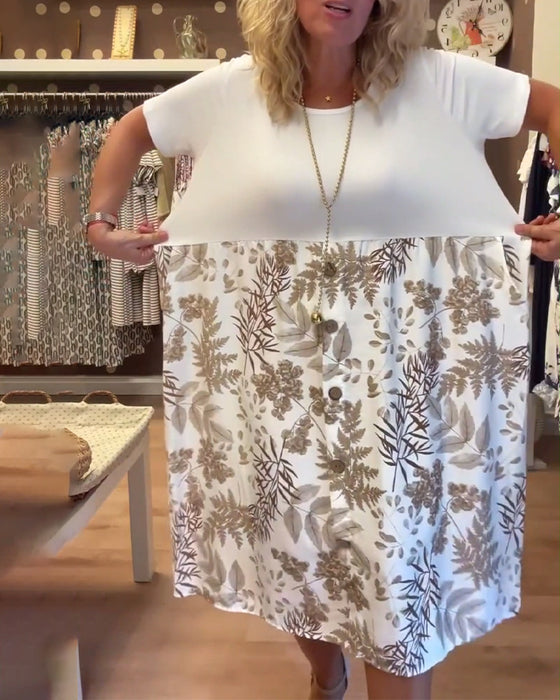 Kjole med avslappet temperament, trykk og rund hals