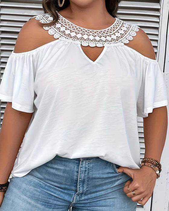 Bluse Cold Shoulder Ruffede Ermer