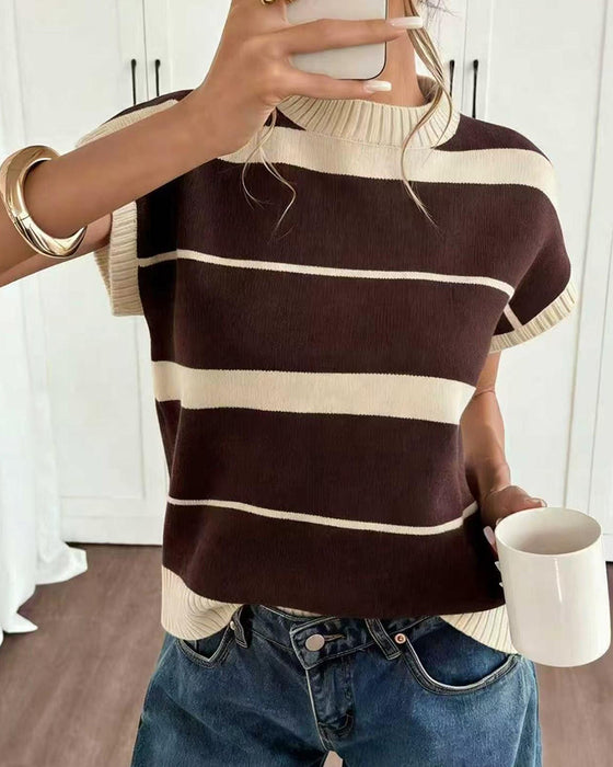 Pullover Kort Erme Stripet