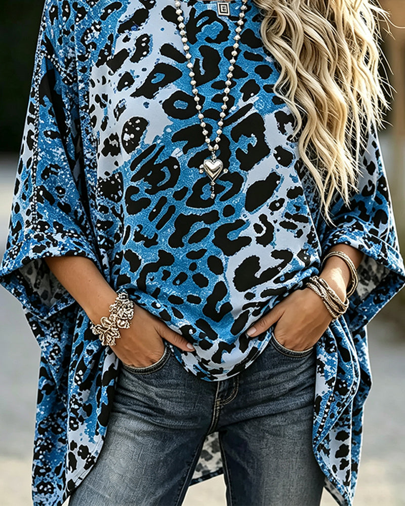 Bluse Ombre Leopard Rundhalset