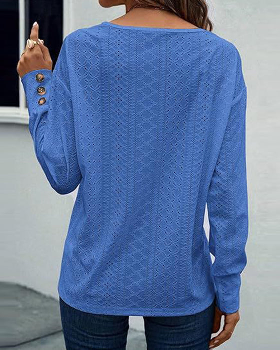 Bluse casual v-hals hul ensfarget