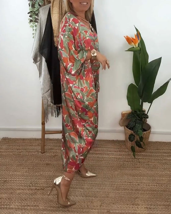 Kjole Med V-Hals Og Vridd Trykkdesign