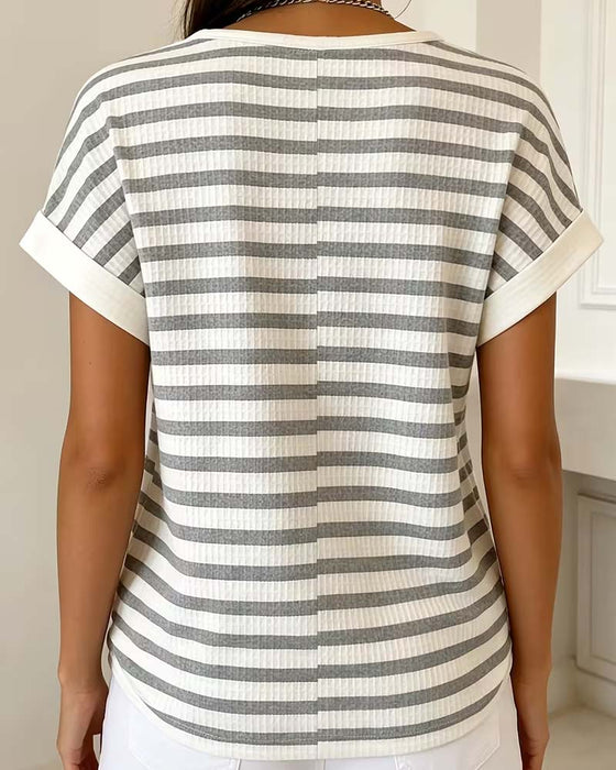 T-Shirt Stripet Vaffel Henley