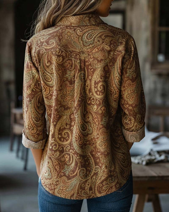 Skjorte Med Lange Ermer Og Paisley-Mønster I Vintage-Stil