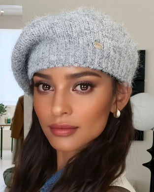 Dame Ensfarget Strikket Beret Lue
