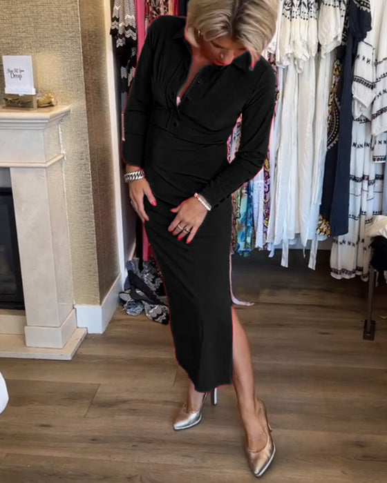 Ensfarget elegant kjole med splitt