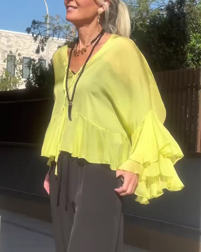 Bluse Ruffle Flagermuserm Flagermuserm