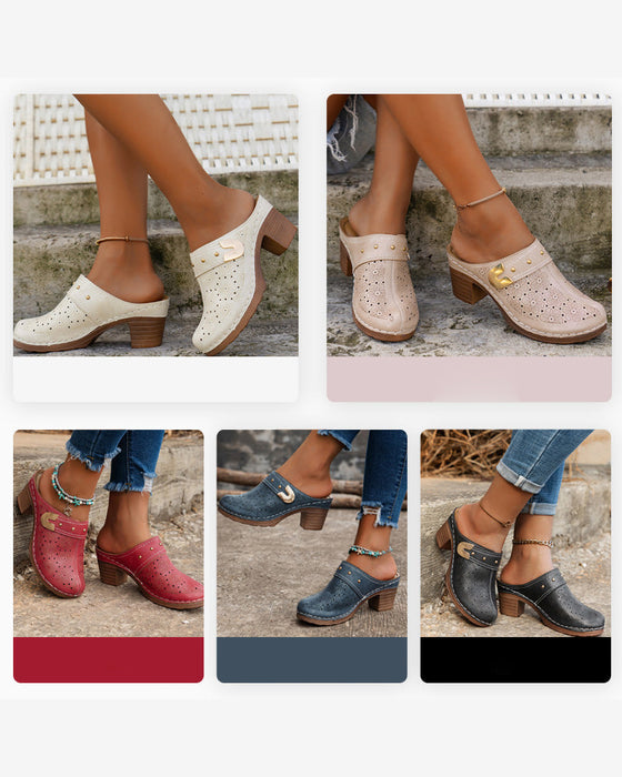 Sandaler Dekket Tå Kraftig Hæl Slip-På