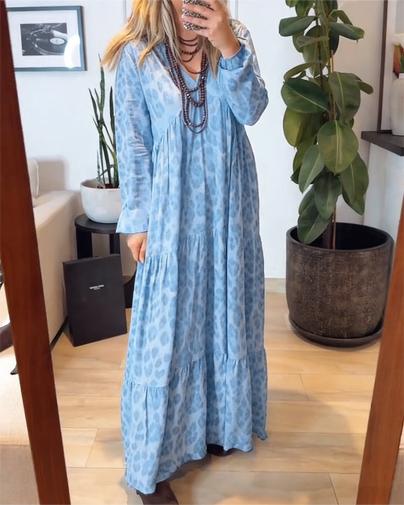 Kjole V-Hals Leopardtrykk Mote Maxi