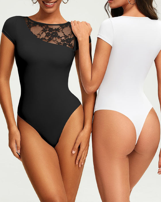 T-Skjorte Sheer Blonde Panel Figursydd Bodysuit