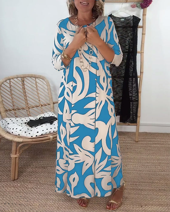 Kjole Med Rund Hals Og Lange Ermer Med Mønster