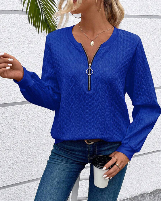 Uformell ensfarget langermet genser med glidelås