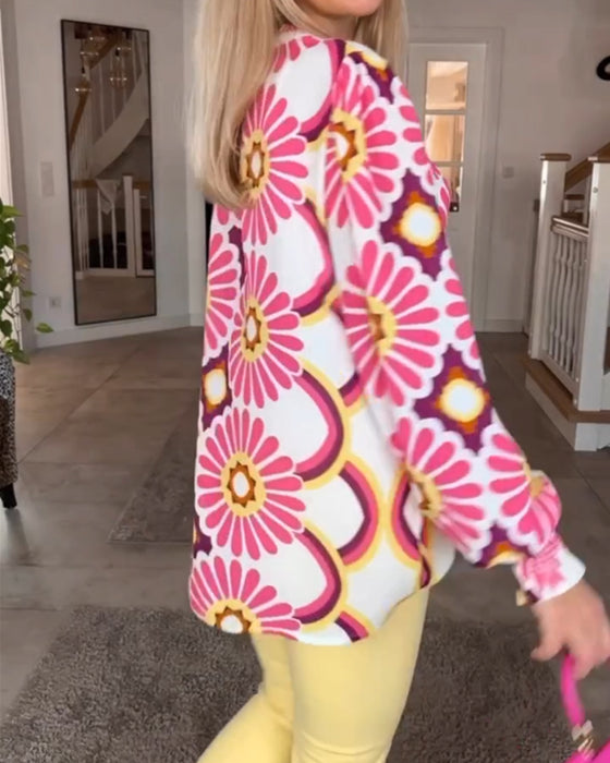 Langermet bluse med geometrisk trykk