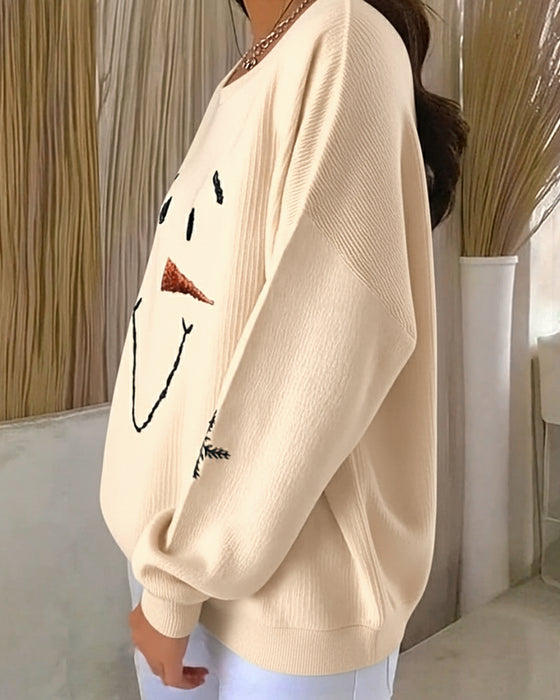 Genser Snømann Trykket Rund Hals