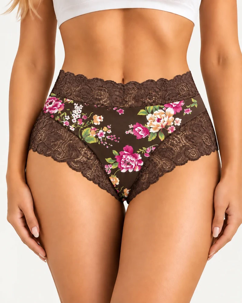 Truser 3-Pack Høy Midje Blomstret Trykk Blonde Kant