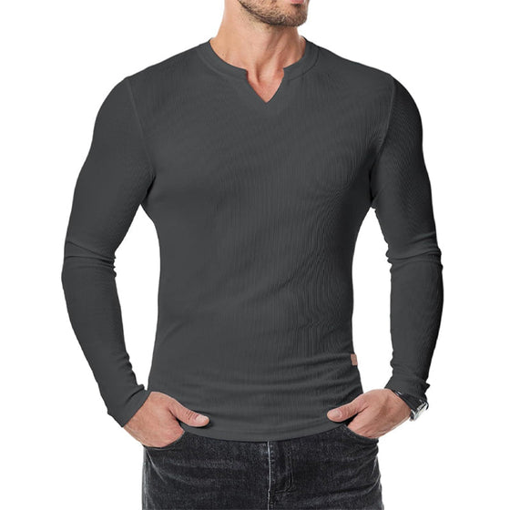 Skjorte Herre Slim Fit V-Hals Longline Muscle