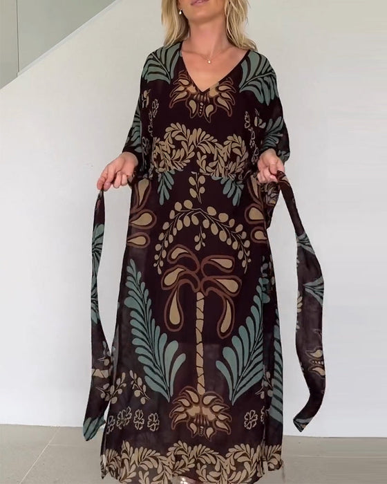 Kjole Bohemisk V-hals Løs