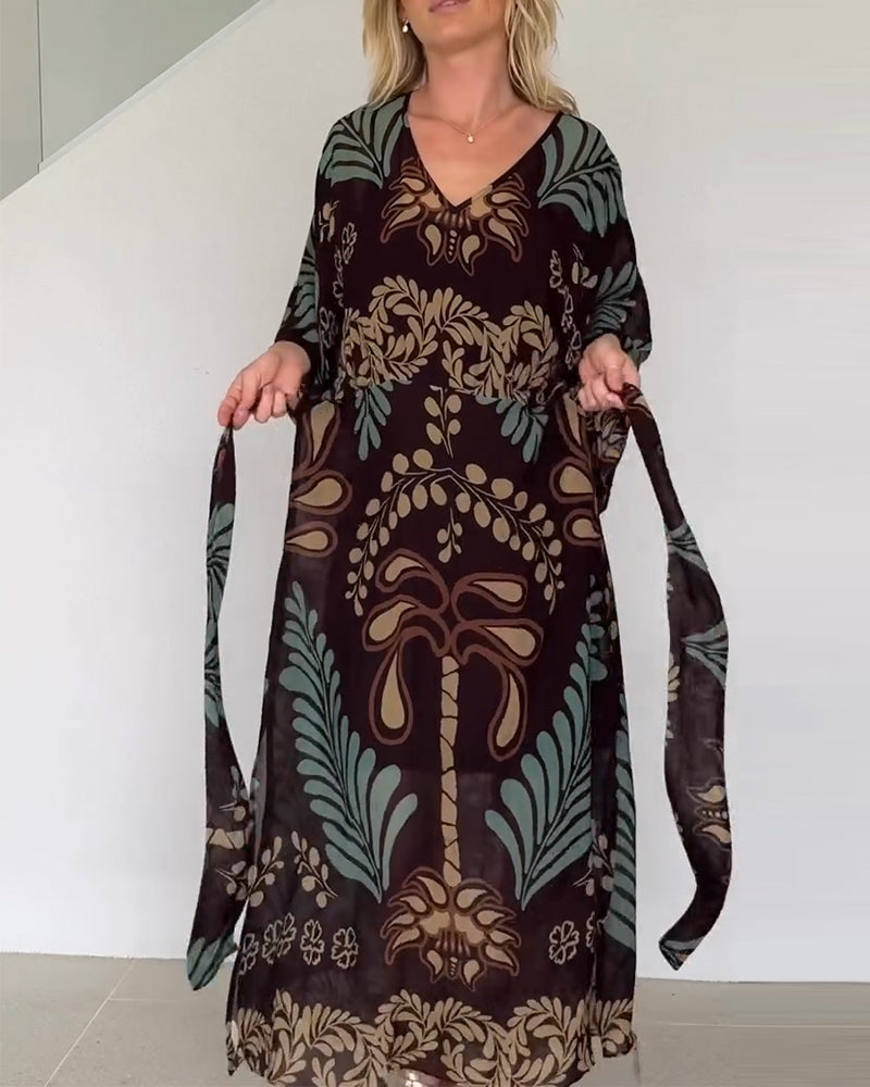 Kjole Bohemisk V-hals Løs