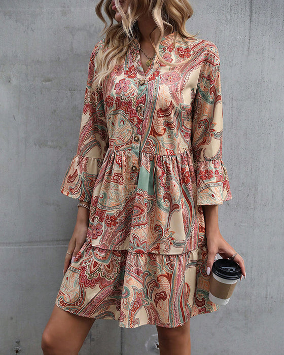 Paisley Print V-hals kjole
