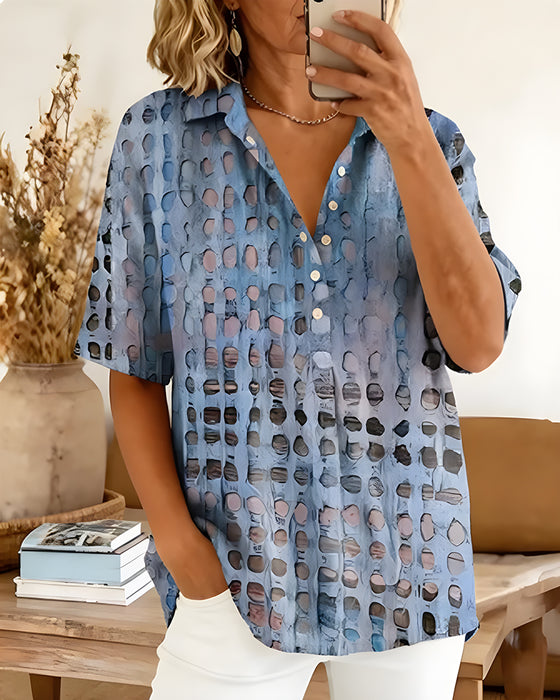 Bluse Prikket Trykk Knapp Halv Stolpe