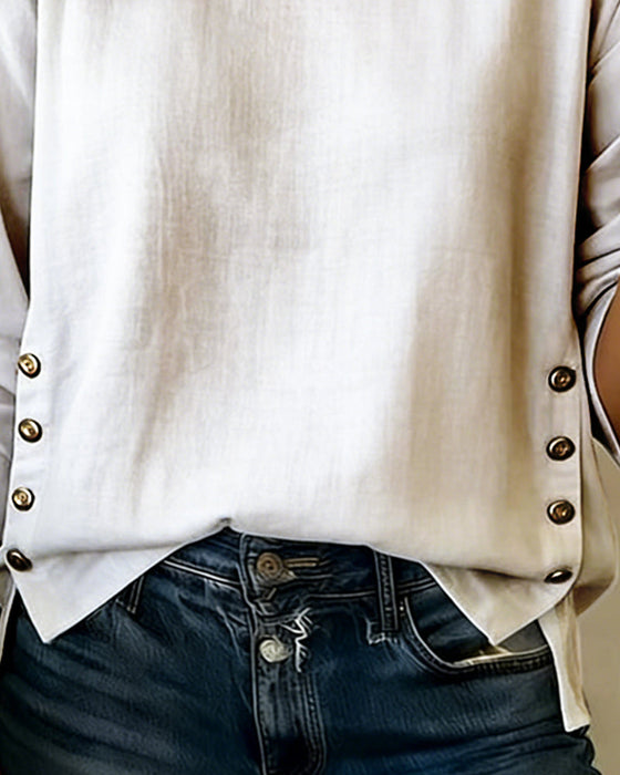 Topp Uformell Rund Hals Knappedesign