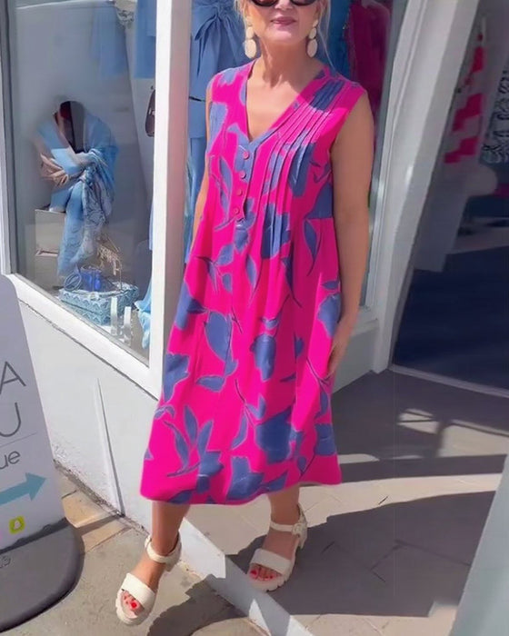 Kjole V-Hals Ermeløs Trykt