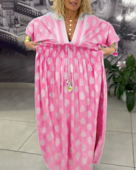 Kjole Løs Ferietrykk Midje Maxi