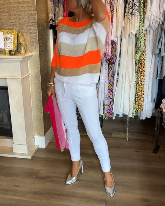 Fargeblokk genser med rund hals