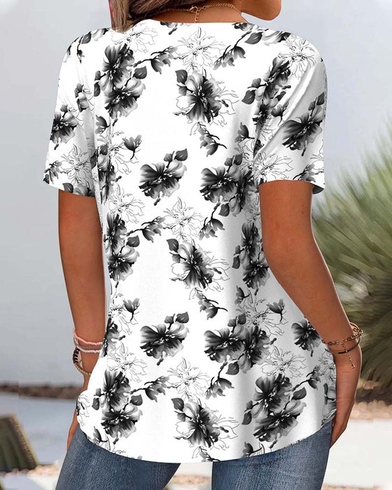 Bluse Blomstermønster Korte Ermer