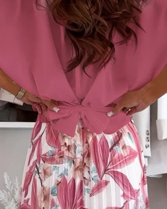 Bluse Ensfarget Midjebånd Kort Erme