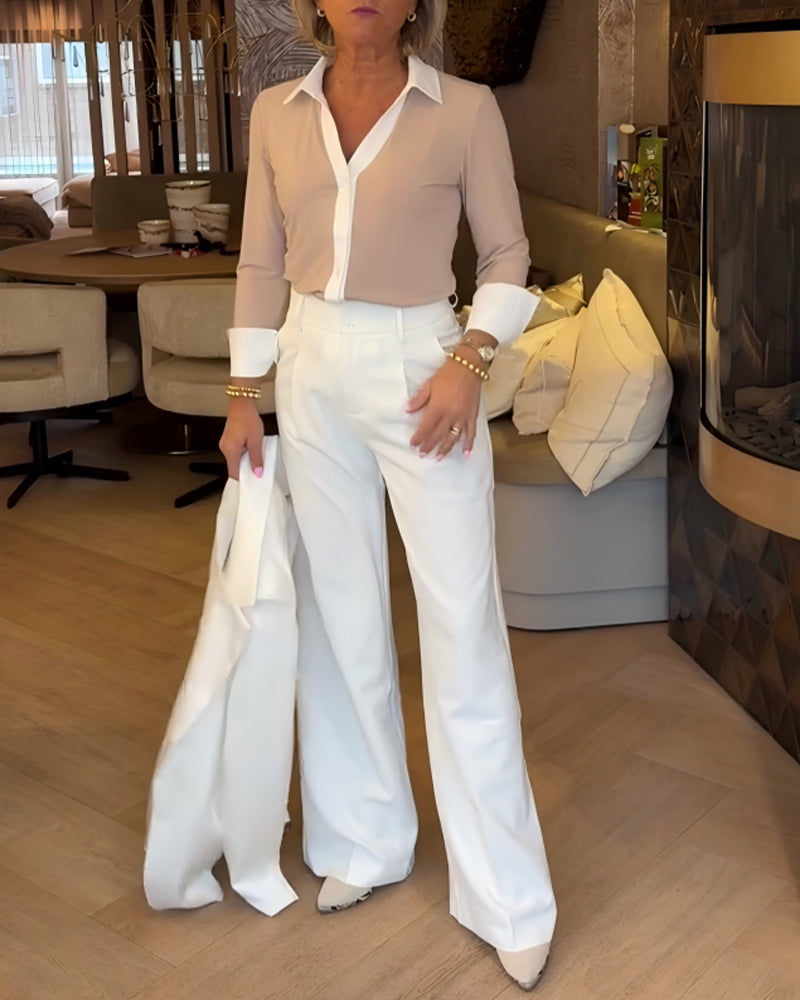 Skjorte Kontrast Panelt Lang Erm