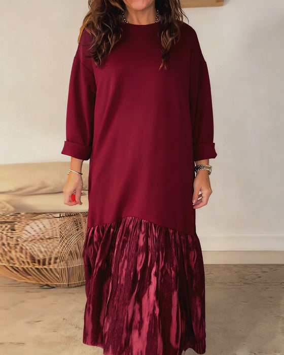 Kjole Rund Hals Uregelmessig Lappeteppetrykk