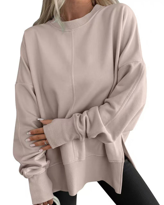 Sweatshirt Side Splitt Rund Hals Løs