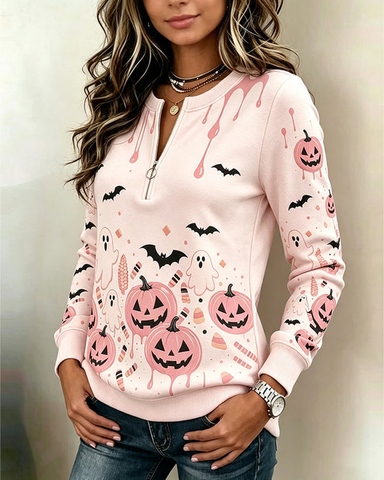 Hettergenser Glidelås Lang Erme Halloween Gresskar