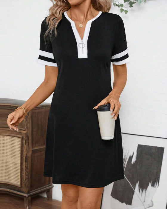 Kjole Halvt Glidelås Fargeblokk Smal Passform Kortermet