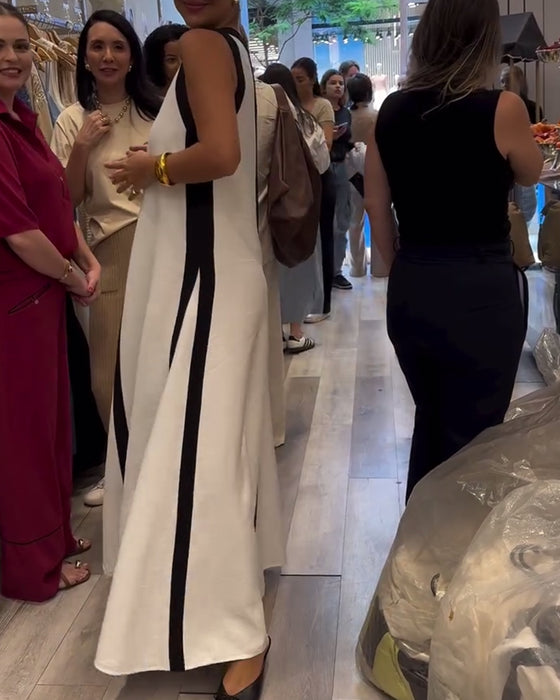 Kjole V-hals Uten Ermer Fargeblokk Løs