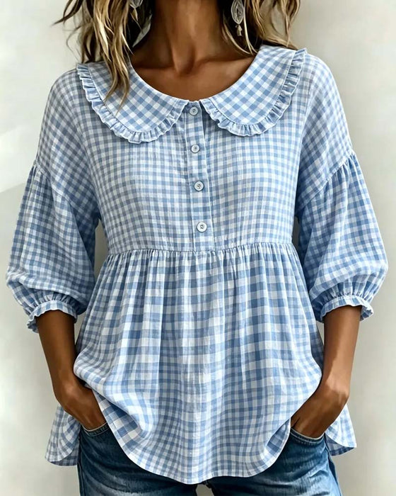 Bluse Peter Pan Krage Rutete Midjekniping