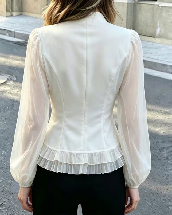 Bluse Mini Mandarin Krage Sheer Ruffle