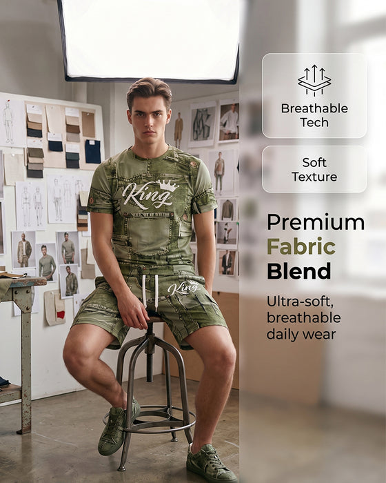 Herresett Med Rundhalset Monogram-T-Skjorte Og Snørestroppshorts