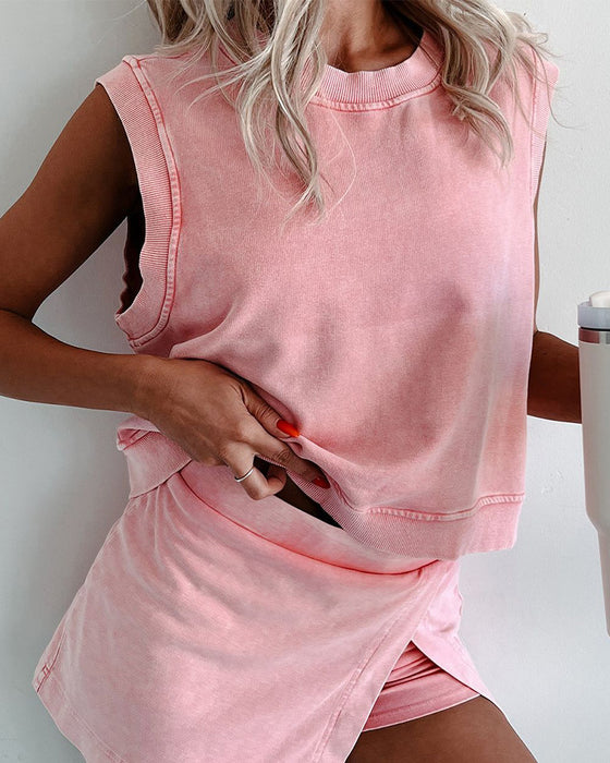 Sett Tanktop Og Falsk Todelt Delfinshorts