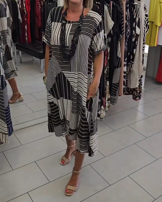 Kjole Rundhalset Stripe Lomme