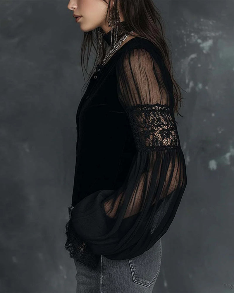 Bluse Kneppet V-Hals Puf ermet